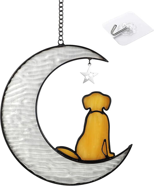 Stained Glass Dog Suncatcher Memorial Gifts for Loss of Dog,Window Hanging Decor Dog Suncatcher Sympathy Gift,Dog Ornaments Bereavement Gifts,Pet Loss Gifts,in Memory of Dog Passing Away Gifts