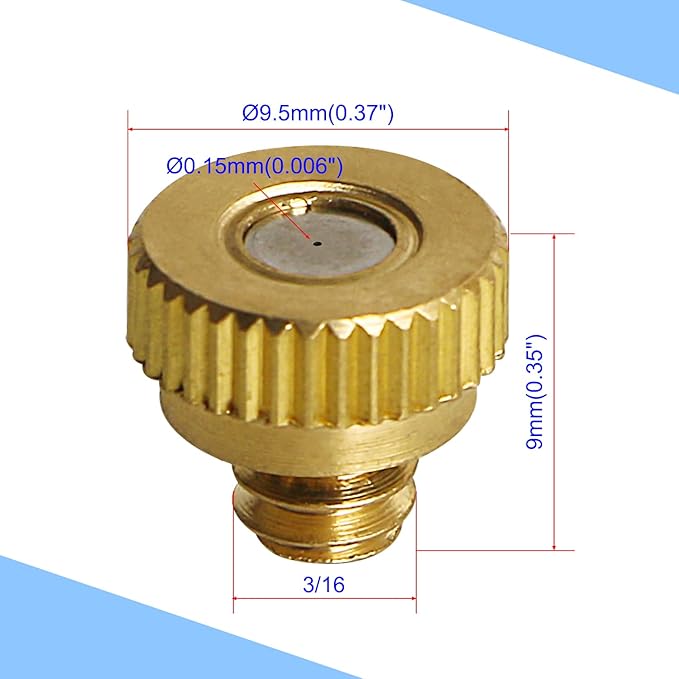 Aopin G 3/16 Brass Misting Nozzles 0.15mm / 0.006" Orifice Atomizing Mister Sprayer Nozzle Suitable For Outdoor Cooling,Garden Irrigation,Fountain, Crop Nutrient Injection, Greenhouse 8 Pcs