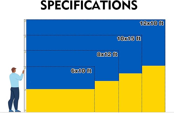 Ukraine Extra Large Flag 8x12FT Giant Ukrainian National Polyester Flag With 3 Grommets For Patriotic Ukrainian Themed Festival Events Party Decoration (Ukraine, 8x12FT)