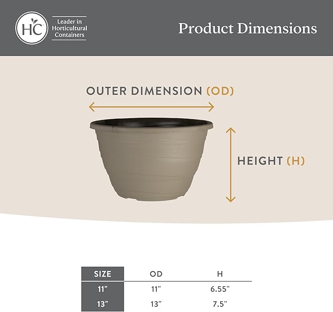 The HC Companies Wrapt Hanging Planters - Lightweight Plant Pot Hanger for Hanging Plants, Vegetables & Herbs - Outdoor & Indoor Hanging Basket for Plants (11" Pepperstone, Pack of 2)