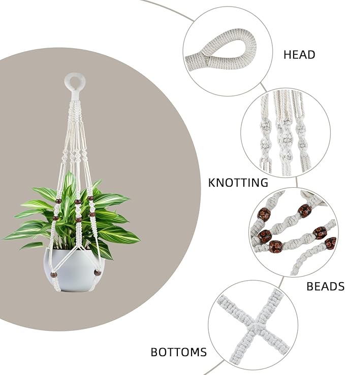 Macrame Plant Hanger for Outdoor and Indoor Hanging Plants - Plant Holders for Multi-Sized Pots, 35" Tangle-Free Cotton with Wood Beads, Window or Patio Decor (Pot Not Included)