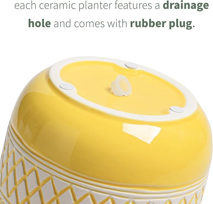 Ceramic Plant Pots, 6 + 4.7 inch Yellow Plant Pot, Flower Pots for Indoor Plants， Planter with Drainage Hole for Succulent Orchid Snake Plants Cactus