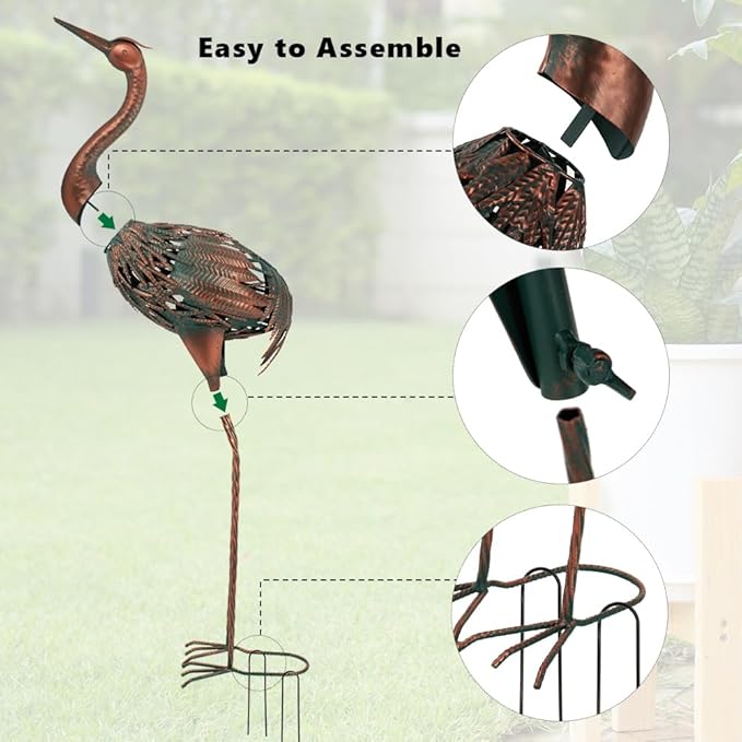 VEWOGARDEN Heron Outdoor Statues Metal Crane Garden Sculptures & Statues for Yard Lawn Patio Pool Outside Decorations, Bronze