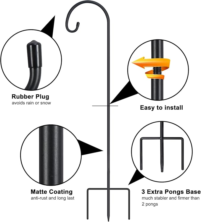 FEED GARDEN Adjustable 32 Inch Small Shepherd Hooks for Outdoor, Garden Hooks for Lanterns, Shepard Hooks for Hanging Plants, Bird Feeders, Solar Lights, Mason Jars, Weddings Decor,4 Pack