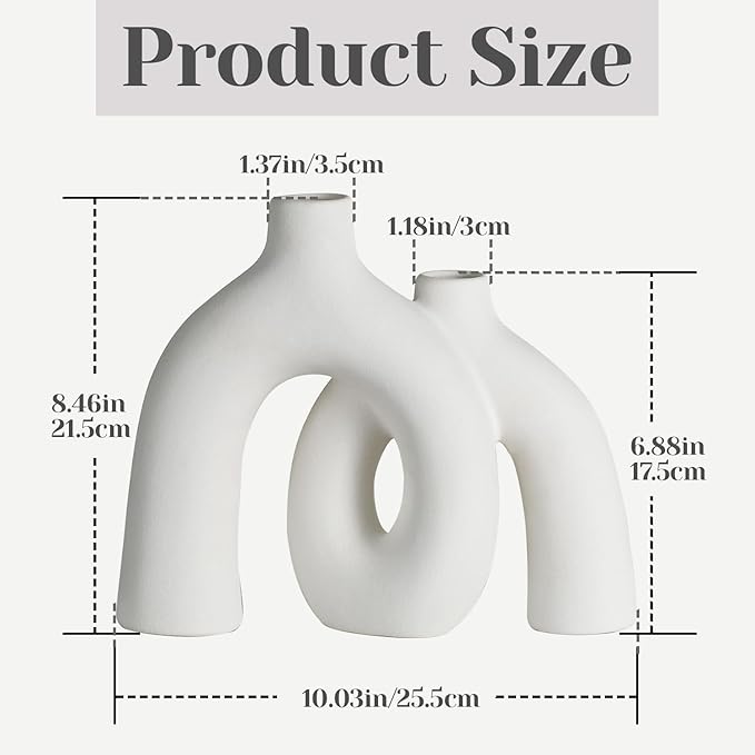 CEMABT Modern Nordic Boho Vase Set - Elegant White Matte Ceramic Home Decor for Living Room, Bookshelf, Mantel, Entryway Table & Console Décor | Shelf Decorations Gift