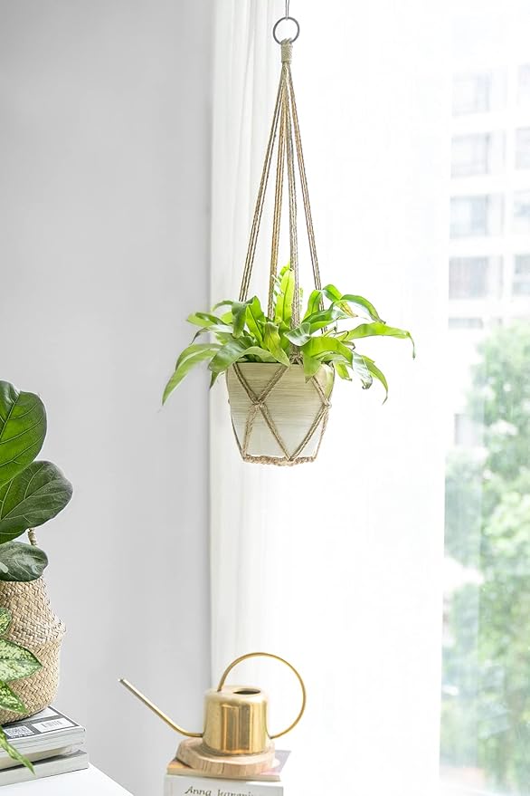 Dahey Macrame Plant Hanger Set of 3 with Hooks Indoor Hanging Planter Basket 35"/29"/23" Handmade Woven Cotton Rope Flower Pot Crochet Plant Holder Stand for Boho Home Decor No Tassels,Brown