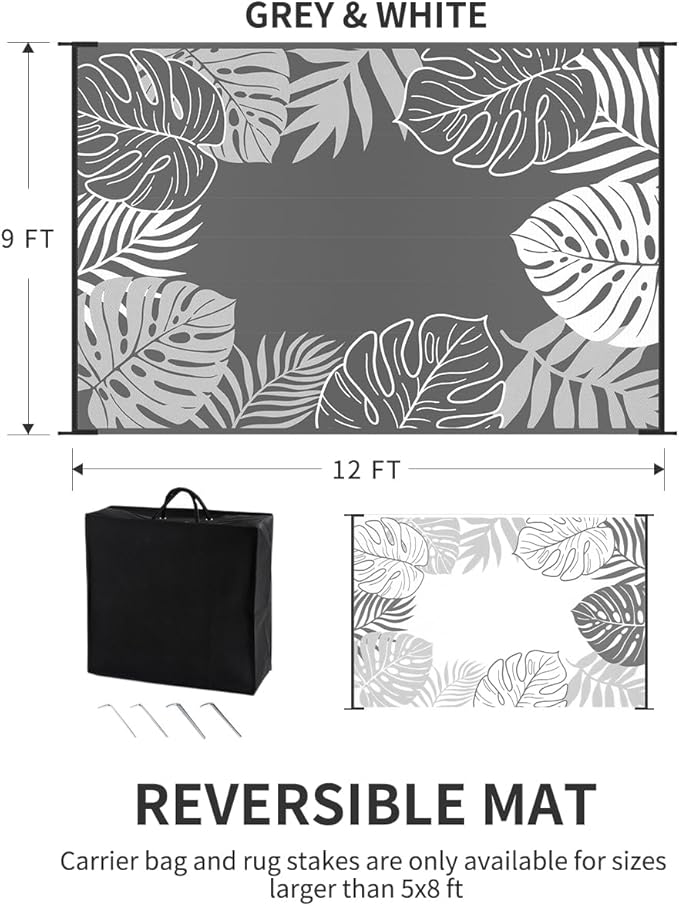 COCOER Tropical Outdoor Rug 9x12 Reversible-Waterproof Patio Rug-Quick Dry Outdoor Carpet-Outdoor Area Rugs Indoor Outdoor Rugs-Outside Rug Patio Decor for Porch Deck Balcony Backyard