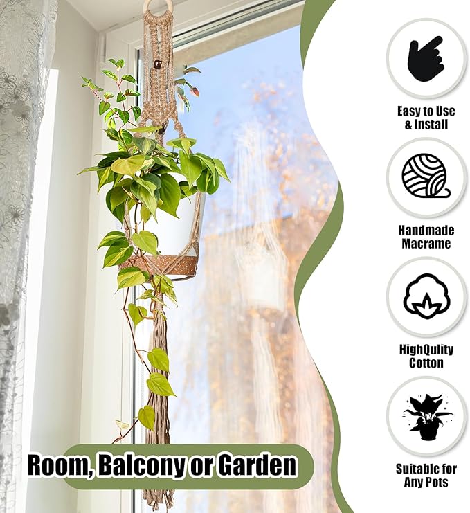Hoteam 12 Pcs Macrame Plant Hangers Macrame Hanging Planters for Indoor Plants Handmade Boho Hanging Baskets Flower Pots Holder for Outdoor Home Wall Decor