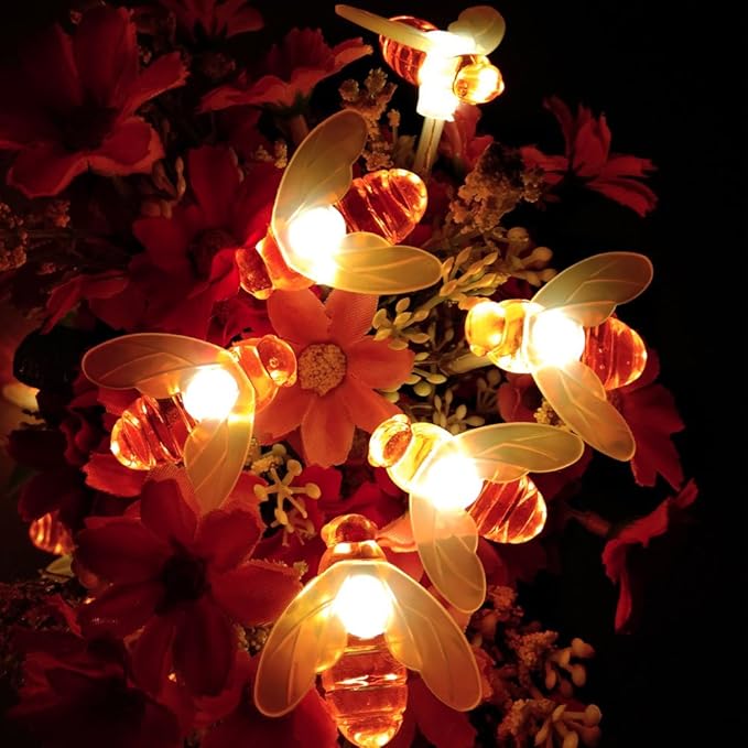 Plug-in Bee String Lights, 33Ft 100 Led Bee Shape Fairy Lights 8 Modes for Garden, Patio, Lawn Decoration (Warm White)