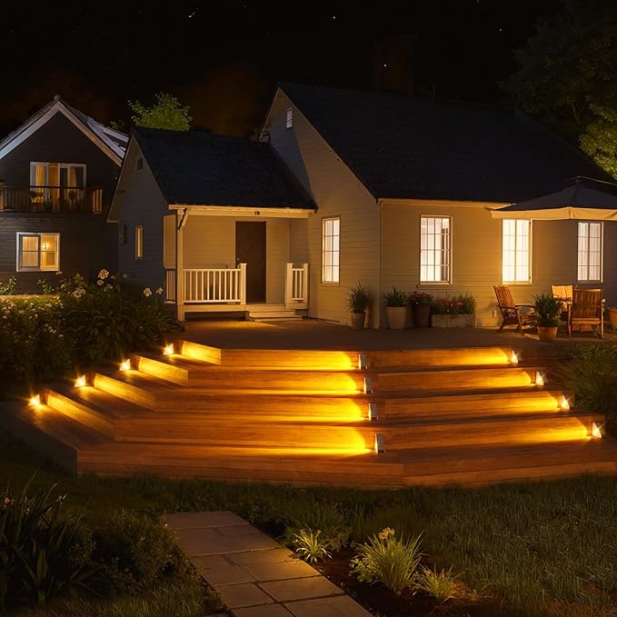 KINKAI Solar Step Lights for Outside, 10 Pack Outdoor Stair Light Waterproof Step Lighting for Garden, Patio, Yard, Front Door, Porch Decor (Warm Light)