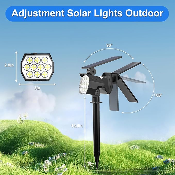Solar Spot Lights Outdoor Waterproof IP67, 6 Pack - 50 LED Adjustable Solar Powered Landscape Spotlight with 3 Lighting Modes, Stake Light for Outside Yard Lawn Pathway Tree (Cool White)