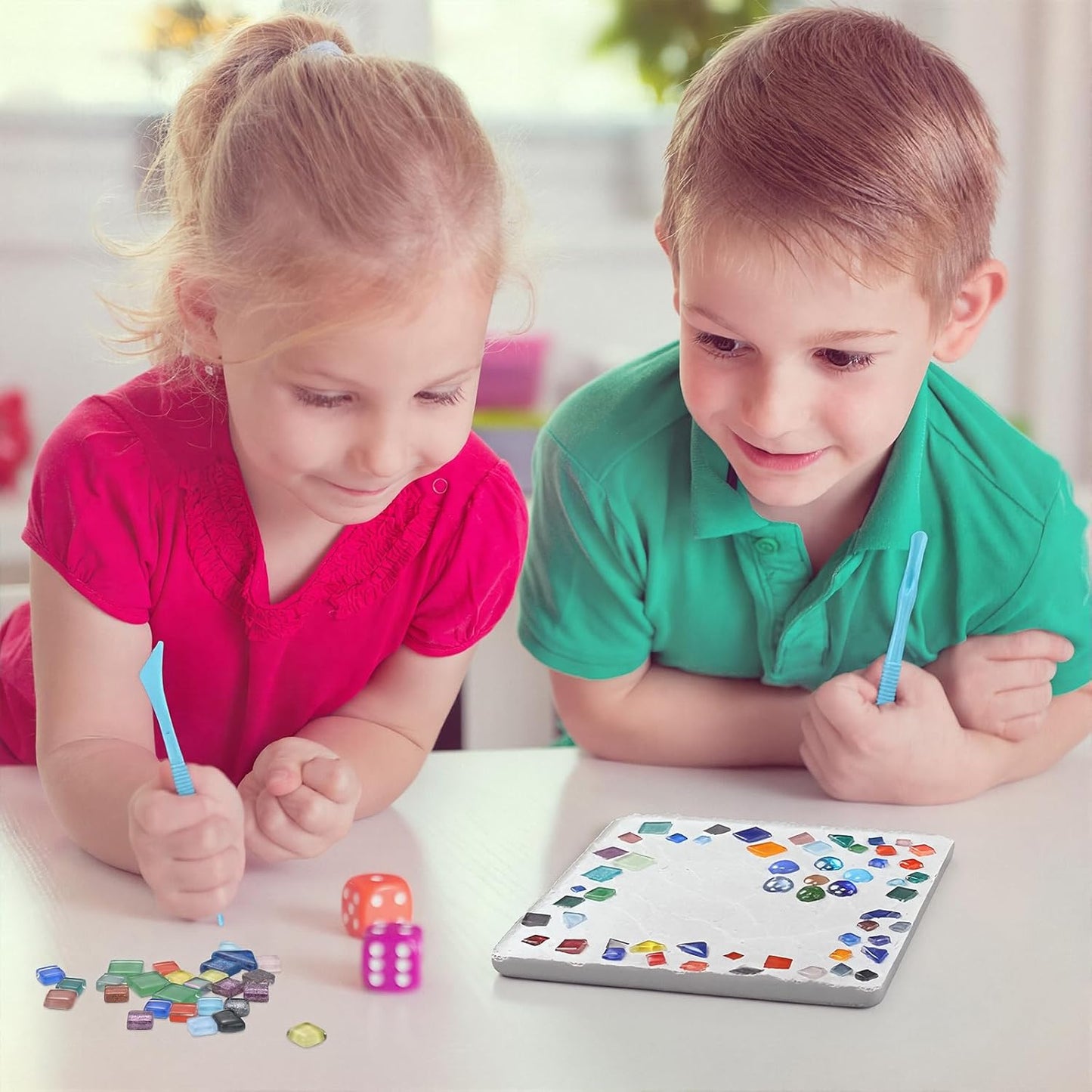 LOYIM 24 Pcs Stepping Stone Kit Includes Concrete Mold, Mosaic Tiles and Carving Tools, DIY Craft Handmade Stepping Stone Kit for Kids, Family, Garden Outdoor Decor, No Concrete Mix (Square,10 Inch)