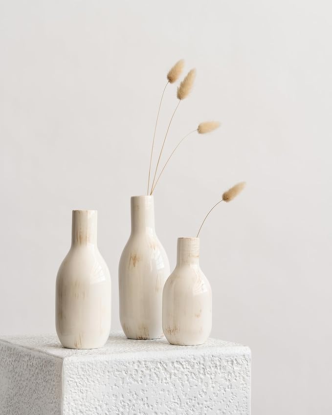 NOBULA White Ceramic Donut Vases – Modern Home Decor for Living Room, Bedroom & Table Centerpiece - Minimalist Nordic – Unique Vases for Olive Plant & Flowers – Decorative Coffee Table Vase Set of 3