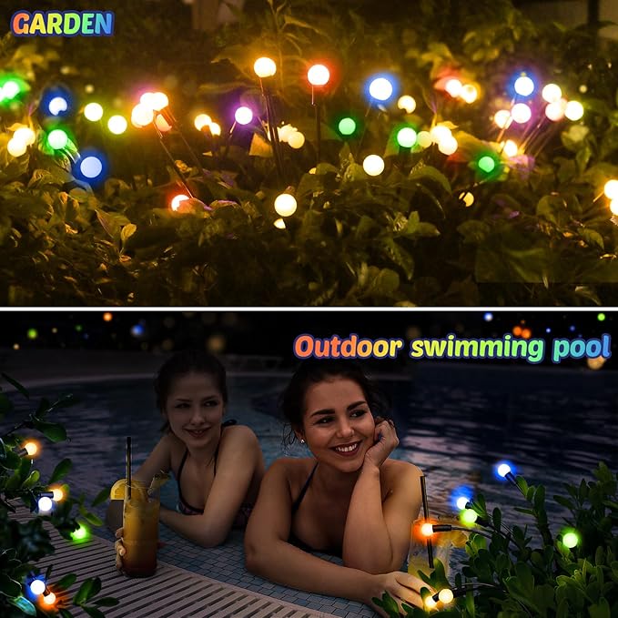 Solar Firefly Lights 2 Pack 16 LED Lights 2 Lighting Modes for Garden,Patio and Yard Solar-Powered LED Lights (Multi-Colored, 2)