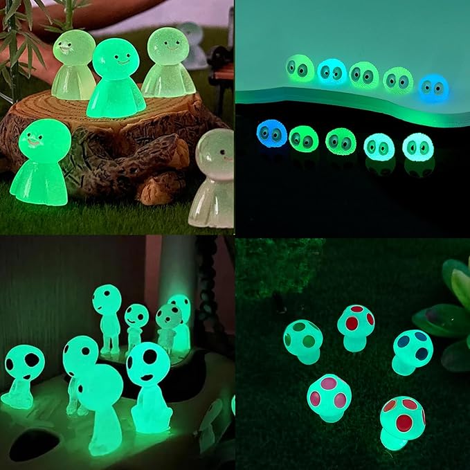 BEZALEL Glow in the Dark Tree Spirits, 49 Pcs Luminous Elves Tree Ghosts Figurines Kit, Mini Glow Fairy Garden Accessories Outdoor with Mini Mushrooms for Garden Bonsai Succulent Terrarium Decorations