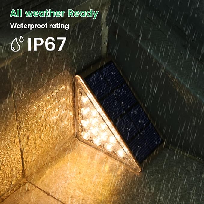 Solar Step Lights - 6 Pack Waterproof IP67, Deck & Patio Staircase Lights (Warm Brown)