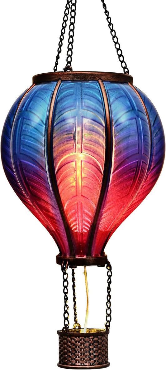 TERESA'S COLLECTIONS Hot Air Balloon Solar Lantern for Garden Decor Halloween Christmas Party,Flickering Flame Hanging Solar Light for Outdoor ,Blue & Purple Plastic Lamp for Yard Tree,Gift for Mom