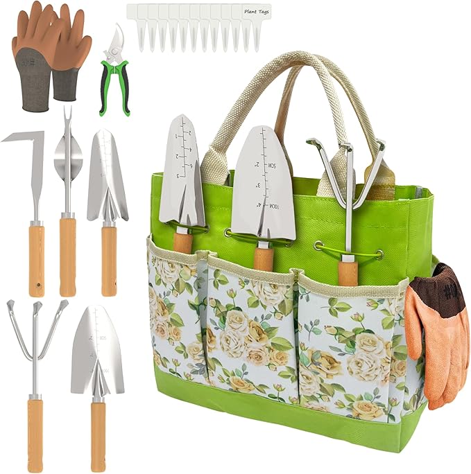 20-Piece Gardening Tools with Fashion and Durable Storage Bag - Heavy Duty Garden Tools Stainless Steel Rust-Proof Ergonomic Garden Tool Set - Ideal Gifts for Women and Men - Portable Gardening Kit