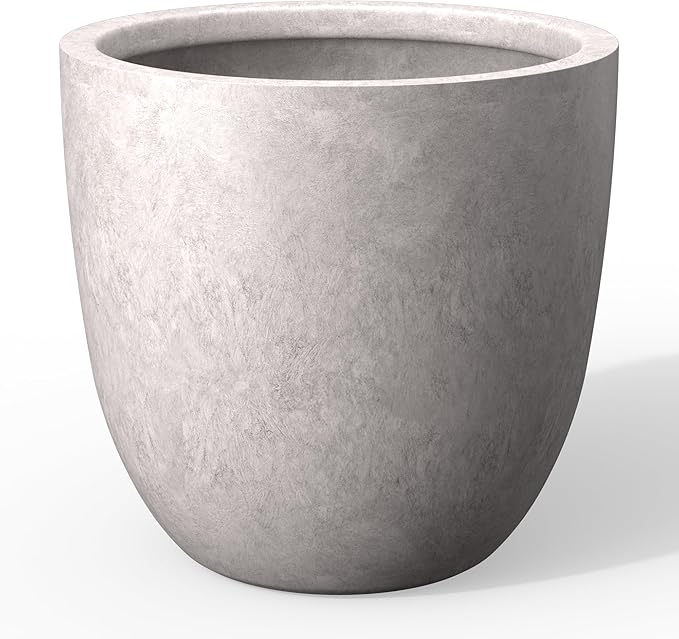 Kante 18 Inch Dia Round Concrete Planter, Indoor Outdoor Large Plant Pot with Drainage Hole and Rubber Plug for Home Patio Garden, Light Gray