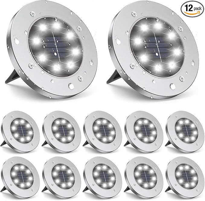 ZGWJ Solar Ground Lights, 12 Packs 8 LED Solar Garden Lamp Waterproof In-Ground Outdoor Landscape Lighting for Patio Pathway Lawn Yard Deck Driveway Walkway White