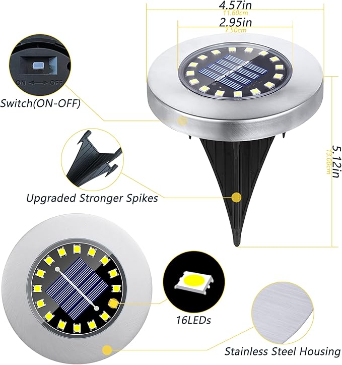 Solar Ground Lights-Waterproof Solar Lights Outdoor Garden- Solar Disk Lights-Upgraded 16LED Bright in-Ground Lights-Landscape Lights for Pathway, Yard, Lawn, Patio, Walkway (16 Pack White Light)