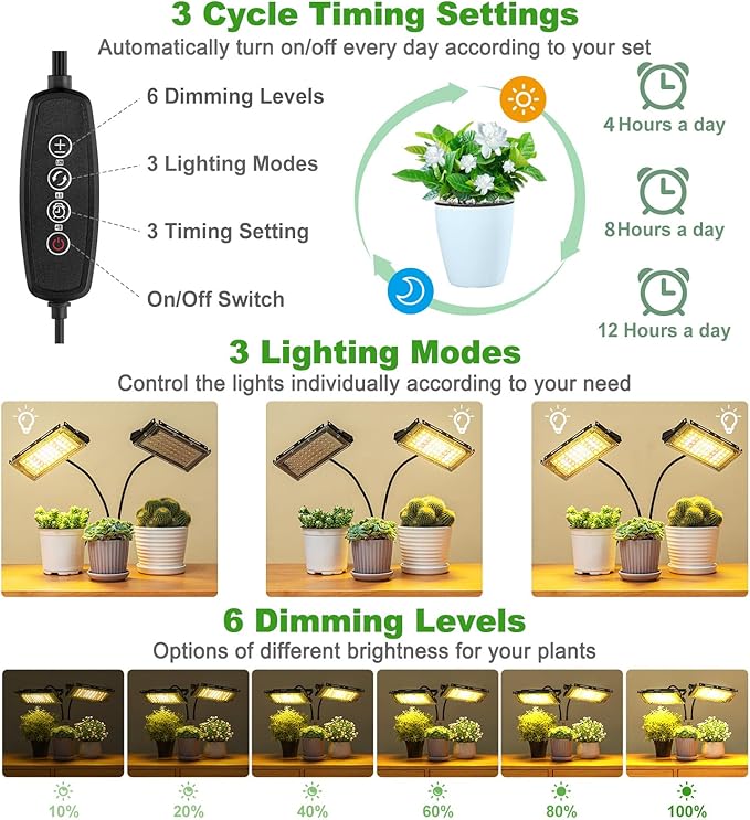 Grow Lights for Indoor Plants,Full Spectrum Standing Plant Grow Light with 4/8/12H Timer, 6 Dimmable Levels,68" Adjustable Tripod, Floor Grow Lamp for Large Indoor Plants, Dual Heads Plus