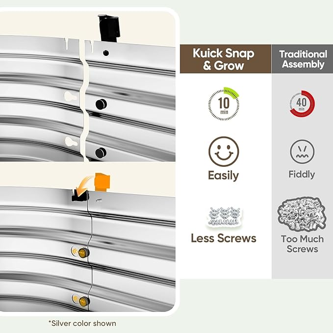 KING BIRD Raised Garden Bed Kit 2025 Upgraded Quick-Setup Galvanized Planter Garden Box Outdoor for Gardening, Vegetables, Flowers, 74x36x12 in, Silver
