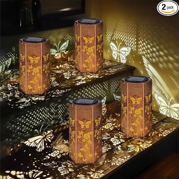 4 Pack Butterfly Solar Lanterns Outdoor Waterproof - Birthday Gifts for Women, Mom, Butterflies Solar Lights Outdoor Hanging Garden Decor for Outside, Patio, Outdoor, Yard, Lawn, Balcony