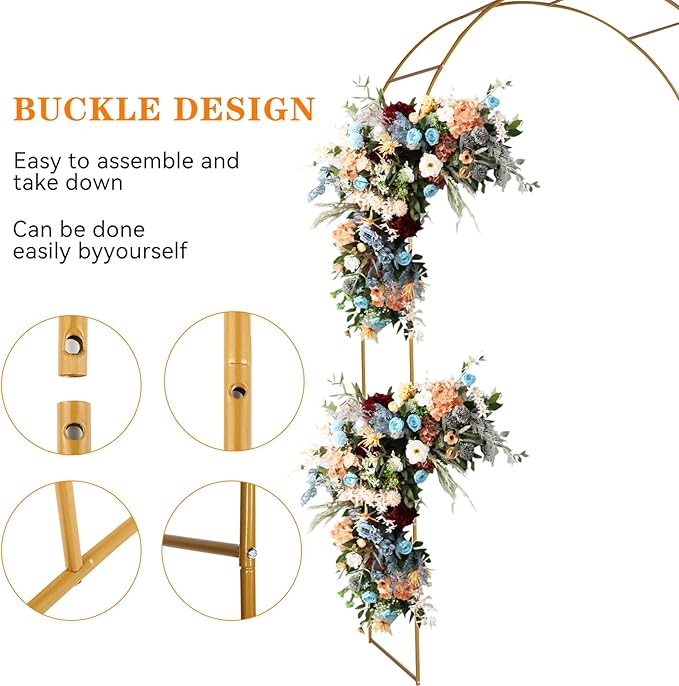 Adorox Metal Garden Arch Trellis for Climbing Plants 7.8ft Outdoor Arch Wedding Halloween Christmas Vine Trellis Pumpkin Archway Assemble Freely 2 Sizes Gold