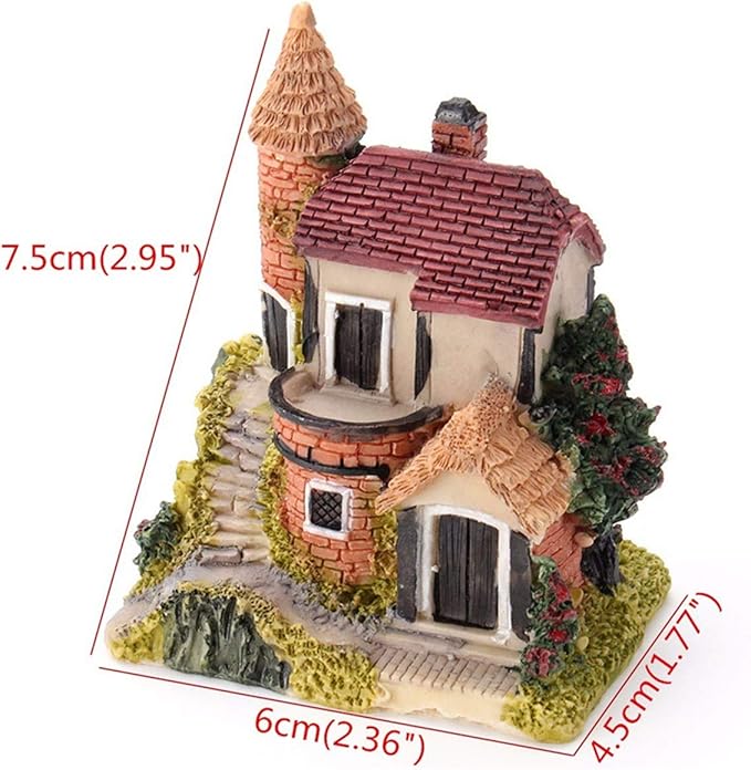 HAPYLY 4PCS Miniature House Fairy Gardening Micro Landscape Village Stone House Bonsai Terrarium Crafts Ornaments Accessories Home Decoration Resin