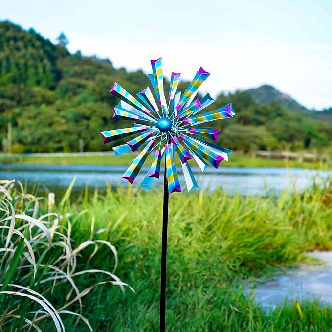 Decoroca Wind Spinners Outdoor Metal Large - 72in 360 Degrees Rainbow Wind Spinner for Outdoor Yard, Patio, Lawn & Garden Sculptures - Rare Square Fan Blade Design - Used to Adjust Mood in Garden