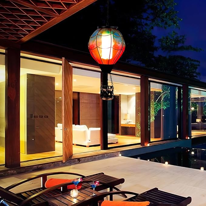 Solar Hot Air Balloon Lantern with Flame Flickering LED Glass Hot Air Balloon Solar Lanterns Outdoor Waterproof Hanging Lights for Patio,Porch,Yard,Garden Decor Mother Day Gifts for Women