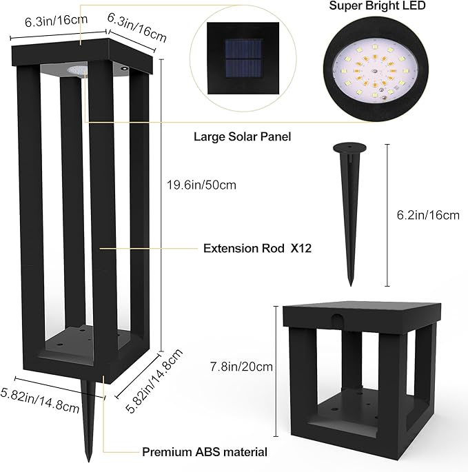 Solar Patio Floor Lamp Outdoor, 4 Pack Solar Landscape Path Lights with 3 Light Modes, Garden Decorations Waterproof 12H Endurance Cordless Landscaping for Porch Lawn Yard Backyard (Black)