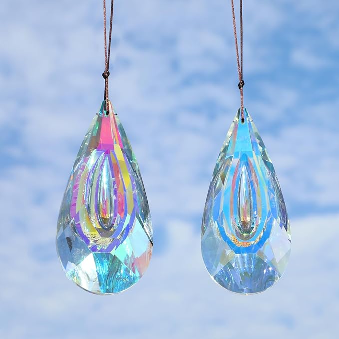 120mm Crystal Suncatcher, 2 Pack Large Prism Sun Catchers Windows Hanging Ornaments Rainbow Maker Pendant Indoor Outdoor Garden Chandelier Birthday Wedding Party Valentines Day Gifts for Women