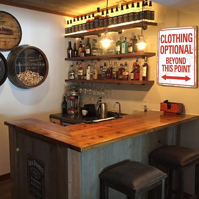 Clothing Optional Beyond This Point Sign Vintage Metal Tin Signs Man Cave Decor Bar Signs Wall Decor For Room Gifts For Men Red Sign 12 X 8 Inch