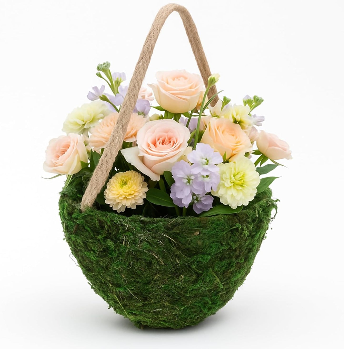 Leinuosen 1 Pcs Wedding Flower Baskets, Moss Style Small Baskets with Handles for Gifts Wedding Floral Decoration Flowers Petal Candy Storage and Home Decoration