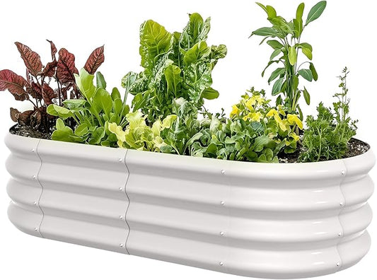 4x2x1ft Oval Galvanized Raised Garden Bed Outdoor 9-in-1 Large Metal Modular Planter Box Raised Beds for Gardening,Vegetables,Fruits,Flowers & Herbs (White)