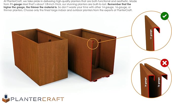 Extra Large Corten Steel Planter Box – 72"x18"x24" Rectangular Outdoor Metal Planter | Heavy Duty, Rust Patina Finish | Made in USA | Fully Assembled