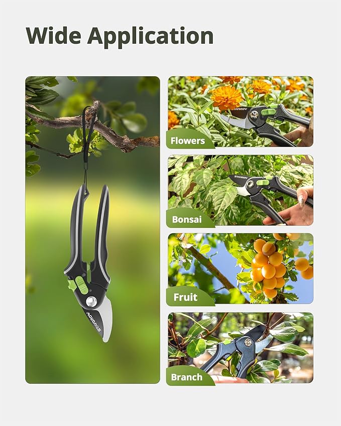 Pruning Shears for Gardening - 8.5" SK5 Garden Shears Cuts 10000+ Times Staying Sharp - Garden Scissors with One-handed Unlocking & Adjustable Handle- Garden Clippers Gardening Tools for Men Women