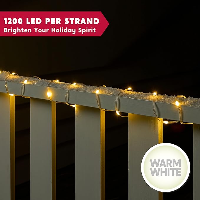 Joiedomi 1200 LED Christmas Lights Outdoor,394 FT Warm White Christmas Tree Lights with 8 Modes Timer, PVC Clear Wire String Lights with Reel for Indoor Outdoor Holiday Xmas Eve Night Decorations