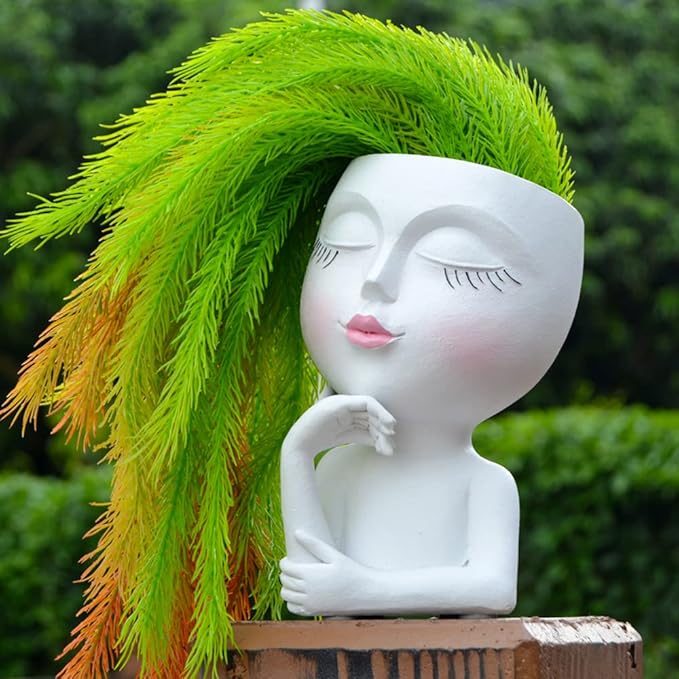 Face/ Head Planters, Women Face Small Plant/ Flower Pots with Drainage for Indoor Outdoor Succulents, White Vase Decor for Women Gifts(7 Inch)