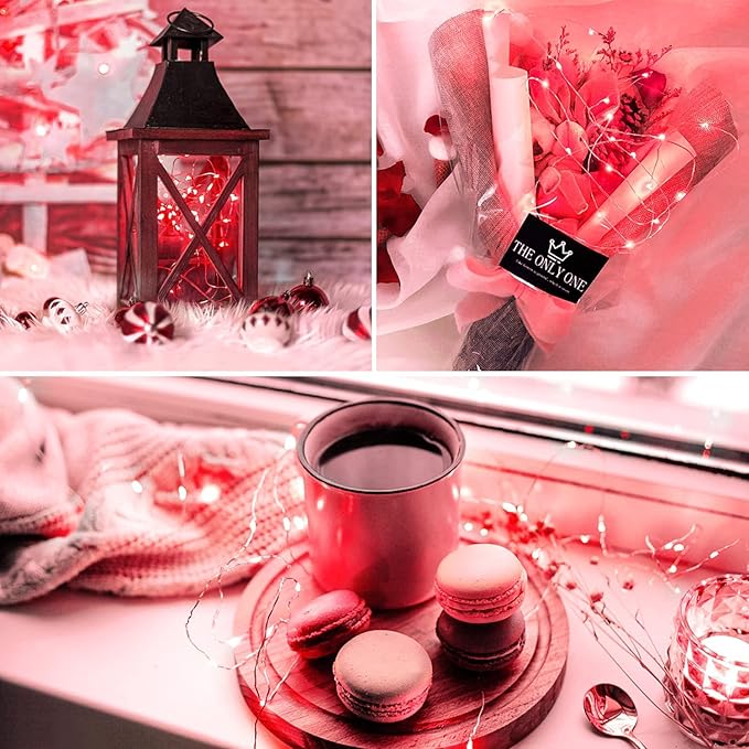 JMEXSUSS 2 Pack Solar Fairy Lights, 33FT 100 LED Red Outdoor Waterproof String Lights for Outside Tree Party Patio Christmas Valentine Day Decorations