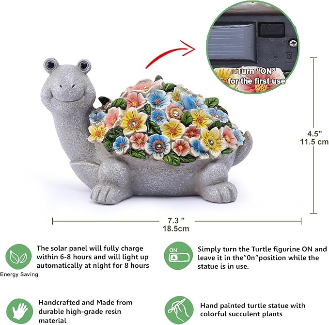 Solar Turtle Garden Decor with Flowers: Outdoor Clearance Statues Lights for Outside Lawn Ornaments Porch Patio Balcony Yard – Birthday Gifts for Mom Grandma Women