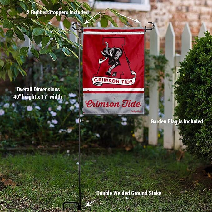 WinCraft Alabama Crimson Tide Vintage Retro Throwback Garden Flag with Stand Holder