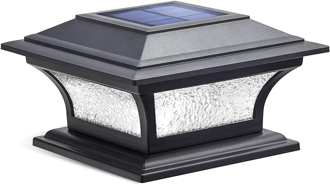 SIEDiNLAR Solar Post Lights Outdoor Glass LED Fence Cap Light 2 Modes for 4x4 5x5 6x6 Posts Deck Patio Garden Decoration Warm White/Cool White Lighting Black (1 Pack)