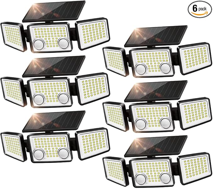 UME Solar Outdoor Lights 3000 Lumen 7000K, 152 LED Super Bright Motion Sensor Outdoor Lights with 2 Sensors, IP65 Waterproof 270 Wide Angle Solar Flood Lights with 3 Modes for Garden - 6 Pack