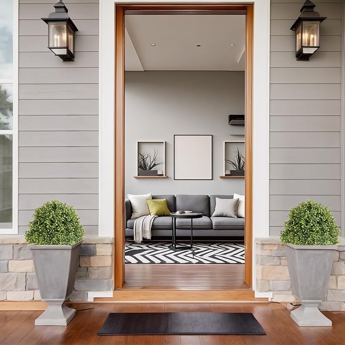 27" Tall Artificial Boxwood Ball Topiary Trees Set of 2, UV Resistant Large Faux Plants Outdoor, 2ft Fake Bushes and Shrubs Look Real with Ground Spike for Front Porch Outside Planter Backyard Decor