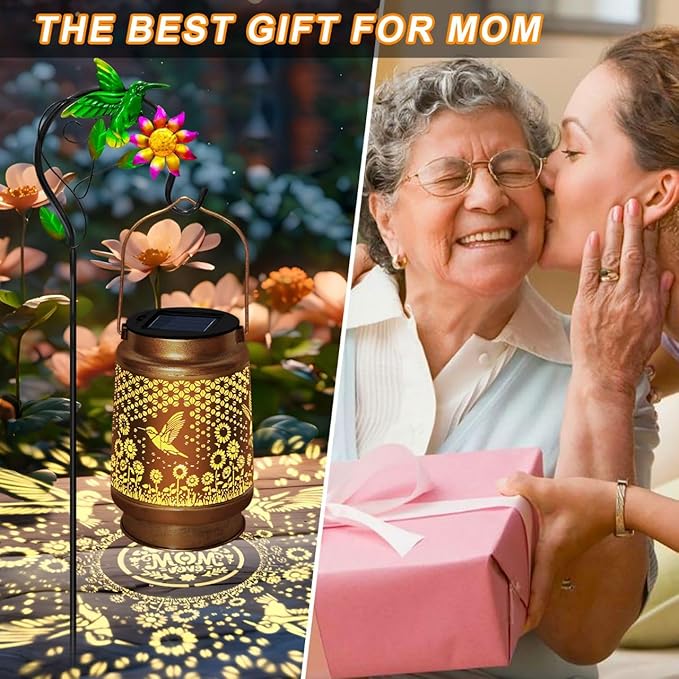 TEDOF Solar Lanterns Outdoor Waterproof Hummingbird Sunflower Lantern with Sheep Hook, Garden Decor Gifts for Mom Woman Grandma,Solar Lanterns Outdoor Decor for Garden, Yard, Backyard, Porch