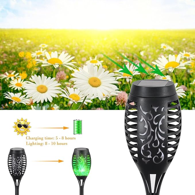 Solar Lights Outdoor Waterperoof Green,6 Pack Halloween Decorations Outdoor Solar Torches Lights Flickering Flame for Garden Decor,Halloween Lights Decor Outdoor for Yard,Halloween Decorations