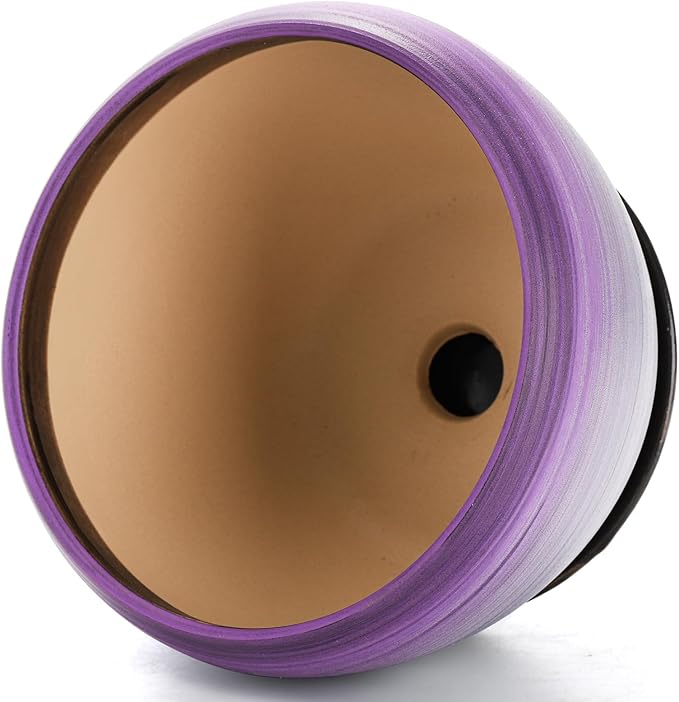 SOUJOY Set of 3 Ceramic Flower Pots, Gardening Plant Pot with Drainage Holes and Saucer, 7/5/4 inch Purple Round Succulent Herbs Cactus Planter for Indoor Outdoor